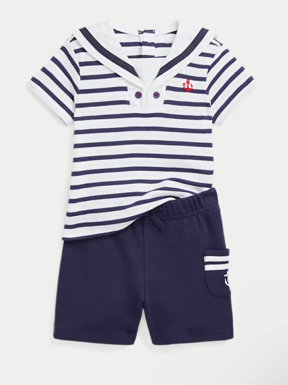 Ralph Lauren Baby Boy Cotton Interlock Sailor Tee & Short Set - Size 12M